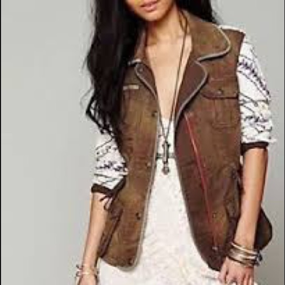 Free People Brown Suede-Look Utility Vest